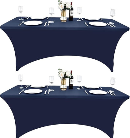 2-Pack 4ft Spandex Table Covers for Rectangular Folding Tables - Wrinkle Resistant Stretch Tight Table Cloths - Ultimate Fitted Table Protector for Parties, Banquet, and Wedding