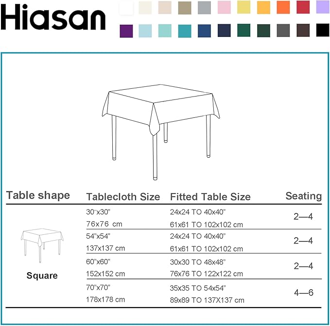 Hiasan White Tablecloth for Square Tables - Waterproof and Spillproof Washable Fabric Table Cloth for Dining Room Kitchen Party, 40 x 40 Inch