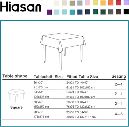 Hiasan 2 Pieces White Square Tablecloth - Waterproof and Spillproof Restaurant Washable Polyester Table Cloth for Dining Room, 70 x 70 Inch