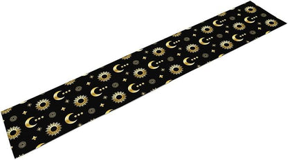 Magic Gold Sun Moon Stars Table Runner Mystical Farmhouse Rustic TableRunner for Party Holiday Dining Room Kitchen 13x90 Inch