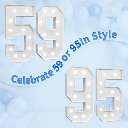Marquee Numbers Large 59th-Birthday Decorations: 4ft Light Up Number Party Decor 59 Year Old Women And Men 95th Birthday Decoration Backdrop 95 Anniversary Cardboard Big Mosaic Balloon Frame Number 59