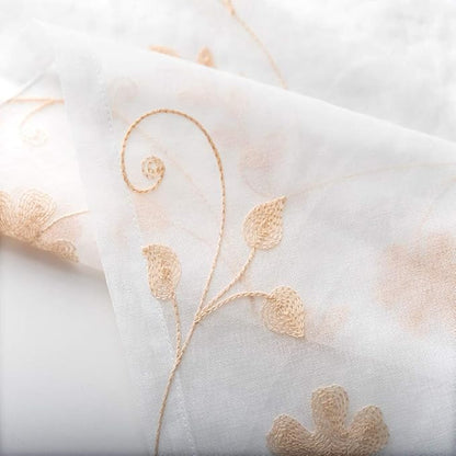 Sheer Curtains Gold 45 Inch Length,Floral Embroidered Rod Pocket Voile Drapes for Living room, Bedroom, Window Treatments Semi Curtain Panels for Yard, Patio, Villa, Parlor, Set of 2, 52"x 45".