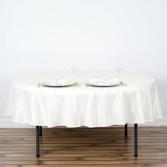 Efavormart Round Tablecloth, 90 Inch Stain & Wrinkle Resistant Washable Table Cloth, Decorative Polyester Fabric Table Cover for Banquet, Wedding, Dining- Ivory