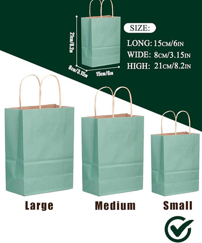 qiqee 50-Packs Gift Bag with Handles Bulk Kraft Light Blue Paper Bags Multiple Uses (8.3"x3"x6"inch Small Size)