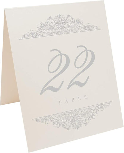 Paisley Wedding Table Numbers (Select Color/Quantity), Champagne, Silver, 1-75, Double Sided, Tent or Use in a Stand, Great for Parties & Restaurants - Made in the USA