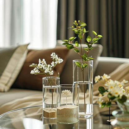 12 PCS Clear Cylinder Vases for Centerpieces | 4, 6, 8,10 Inch Tall Flower Vase for Wedding Decorations, Clear Floating Candle Vases in Bulk, Hurricane Candle Holders for Table, Home Décor