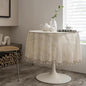 Beige Round Lace Tablecloths with Tassels, Washable Crochet Vintage Cotton Table Cover for Kitchen Dinner Wedding Party Banquet Décor, 59inch
