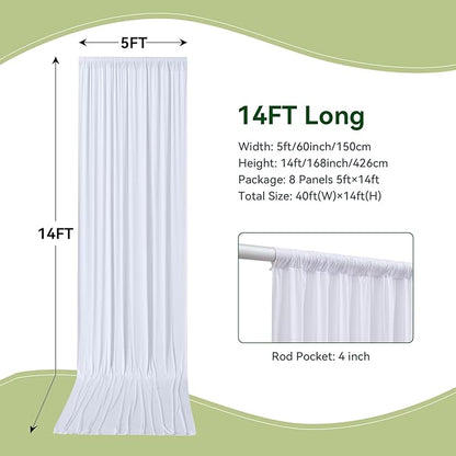 40×14 ft White Wrinkle Free Backdrop Curtain, Soft Silky Polyester Wedding Drapes 8 Panels 14ft Height Photo Backdrop Curtains for Parties Birthday Baby Shower Photography Background Cloth
