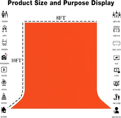 8x10FT Orange Screen Backdrop for Photography Solid Color Photoshoot Background High Density Portrait Screen for TV Recording Photo Video Studio Art Props