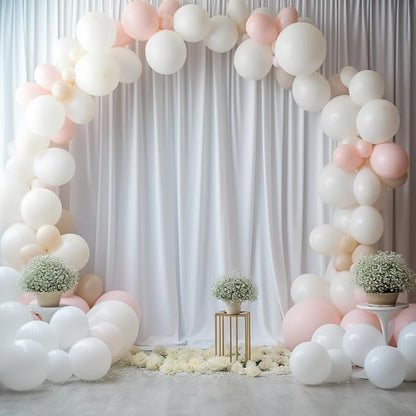 30ftx14FT Wrinkle Free White Backdrop Curtain, 6 Panels 14FT Height White Wedding Backdrop Drapes, Silky Polyester Back Drop Cloth for Birthday Photography Background Party Backdrop Draping