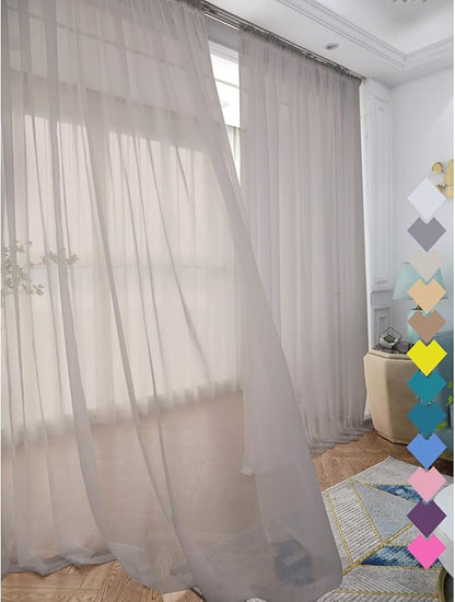 Window Light Grey Sheer Curtains 48 Inches Width 45 Inches Long 2 Panels Sheer Curtain Clear Curtains Basic Rod Pocket Panel for Home Living Room Bedroom Kids Room Yard Patio Parlor Sliding