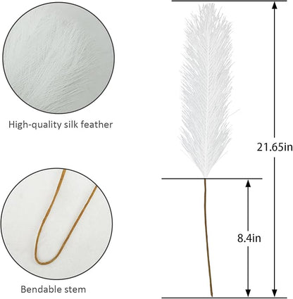 50pcs White Faux Pampas Grass Decor, 21.6" Short Artificial Pompous Grass Floral Fake Pompas Grass Branches Vase Filler Flower Arrangement for Home Wedding Boho Decor