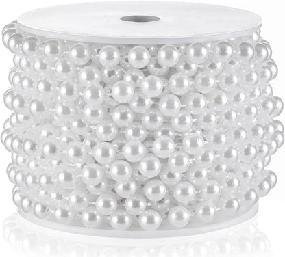 Craft String Pearls 8MM Pearl Bead, 33 Feet White Faux Pearl Garland Spool Roll Strand Wedding Party Decoration, Christmas Tree Decorations