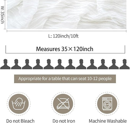 6 Pack White Cheesecloth Table Runner - 10Ft Gauze Cheese Cloth Table Runner 35x120 Inch Long Romantic White Table Cloth for Wedding Bridal Baby Shower Boho Table Decoration