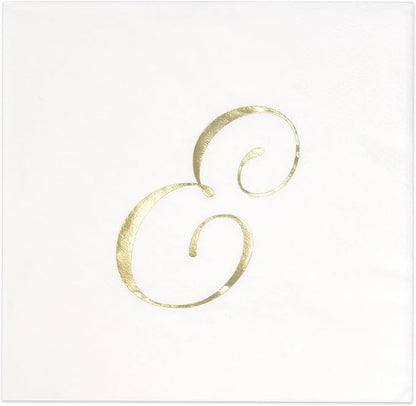 Gift Boutique 100 Gold Monogram Cocktail Napkins Letter E Disposable Paper Hand Towels for Bathroom Wedding Baby Shower Holiday Party Decor