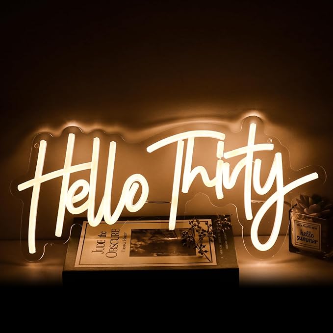 Warm White Hello Thirty Neon Sign 30th Birthday Party Neon Sign For Wall 30th Birthday Photo Background Neon Lights Neon Sign For Bedroom Living Room Dorm Office Decor