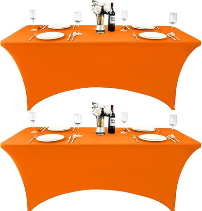 2-Pack 4ft Spandex Table Covers for Rectangular Folding Tables - Wrinkle Resistant Stretch Tight Table Cloths - Ultimate Fitted Table Protector for Parties, Banquet, and Wedding