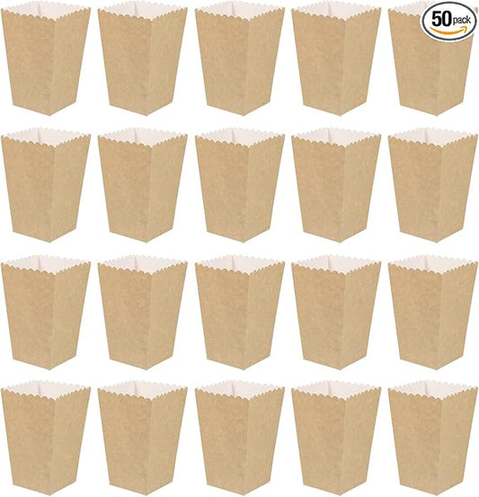 BESTOYARD 50Pcs Paper Popcorn Boxes, 5.3 X 3.5 Inch Individual Serving Snack Containers, Reusable Oil-Proof Open-Top Bulk for Family Couples Movie Nights, Weddings, Birthday Parties, Baby Showers