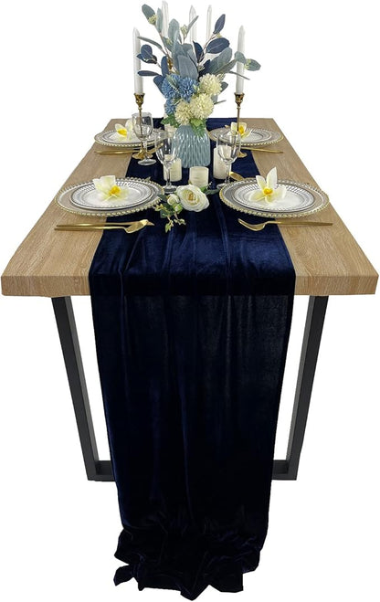 Luxurious Velvet Table Runner, 10ft Wedding Reception Decorations, 20x120inch Soft Velvet Fabric, Table Linen Overlay, Wedding Table Runners (Navy Blue, 20X120inch)