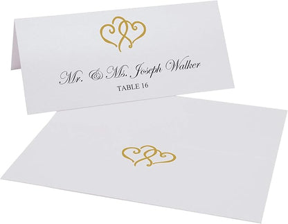 Linked Hearts Place Cards, Gold (Choose Color), Set of 60, Pre-cut and Scored - Wedding, Party, Dinner, and Special Events - Made in the USA