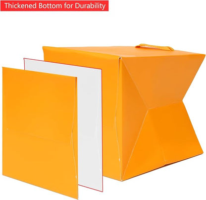 Orange Square Kraft Paper Bags with Handles - Large Square Bottom Gift Box for Party Favor, Birthday Gift Bags (Orange, 10 x 10 x 10 in, 10 CT)