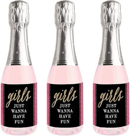 Big Dot of Happiness Girls Night Out - Mini Wine and Champagne Bottle Label Stickers - Bachelorette Party Favor Gift for Women and Men - Set of 16
