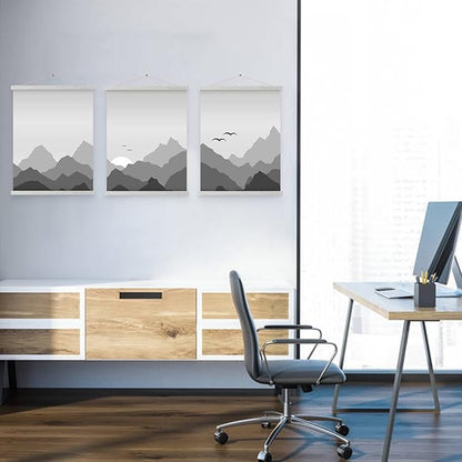 Magnetic Poster Hanger, 36x48 36x24 36x12 Poster Frame Wood Wooden Magnet Print Posters Dowel Scroll Hanger Hangers Hanging Kit for Walls Map Canvas Artwork (Grey, 36")