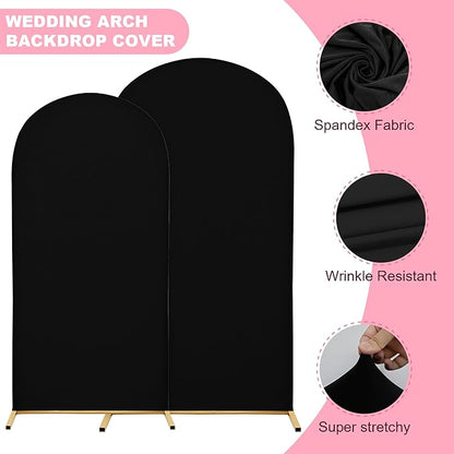 7.2FT Wedding Arch Covers Arch Backdrop Cover Arch Stand Covers Set Arch Cover Spandex Fabric Stretchy Backdrop for Wedding Birthday Party Decoration Baby Shower (Black, Cover Only)