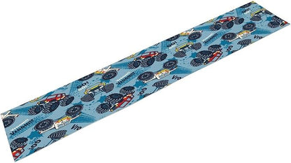 Monster Truck Table Runner,for Kids Boys Cool Colorful Cartoon Blue Cars Pattern Print Tablecloth Burlap for Hotel Indoors Outdoor Dining Room Kitchen Home Decor,W13X L36 in