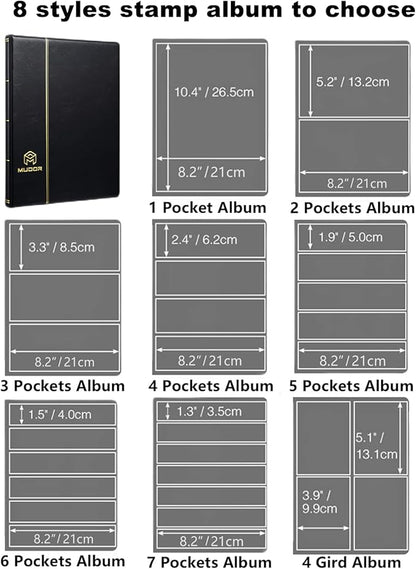 MUDOR Stamp Collecting Album, 4 Rows Pockets Book for Collectors, 10 Sheets Stockbook