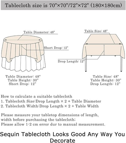 ShinyBeauty Square Tablecloth 72x72-Inch Sequin Tablecloth Overlay Iridescent White Table Cover Sequined Table Cloths for Wedding White Tablecloth Linen Square Overlay for Cocktail/Dessert