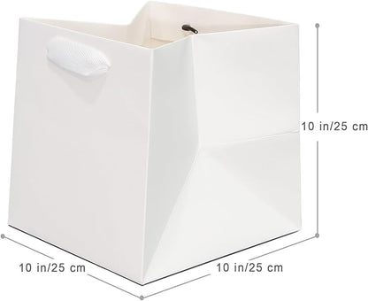 10 in Square Gift Box Large White Paper Gift Bag Square Bottom Paper Bags with Handles for Wedding Baby Shower Birthday Party (White, 10 x 10 x 10 in, 10 CT)