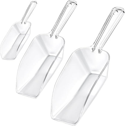 3 in 1 Clear Plastic Ice Scoop Set, Small Acrylic Serving Scoops for Candy Buffet, Canisters, Dry Goods Multi-Purpose Kitchen Mini Food Scoop for Coffee, Flour, Sugar, Salt, Wedding Desserts (L&M&S)