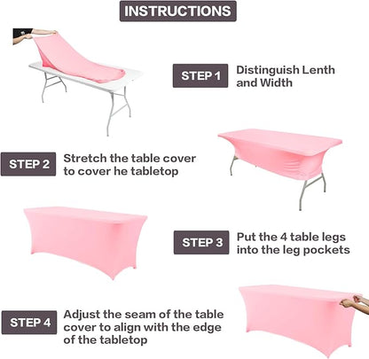 IVAPUPU 4FT Table Cloth for Rectangular Fitted Events Stretch Pink Table Covers Washable Cover Spandex Tablecloth Protector for Party, Wedding, Cocktail, Banquet, Festival