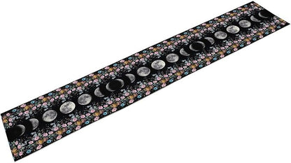 Boho Floral Moon Table Runner, Spring Flower Leaves Mystical Gothic Sun Moon Table Runner for Kitchen Dining Table Home Party,13x70 Inch Purple