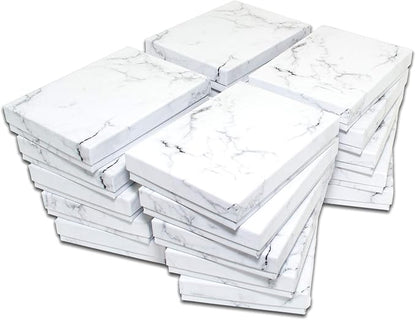 TheDisplayGuys - 25-Pack #53 Kraft Paper Cardboard Gift Boxes/Jewelry Cases w. Cotton Padding & Lid - Marble White - (5.4" x 3.9" x 1.0")