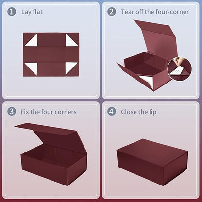 Large Burgundy Gift Box,13.75"x9"x4.5", Gift Boxes with Magnetic Lids for Presents Closure Gift Packing for Birthday,Christmas, Halloween,Wedding,Bridal Gifts,Mother's Day Gift Packging