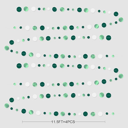 46 Ft Sage Green Party Decorations Metallic Sage Green White Polka Dots Garlands Hanging Paper Circle Dots Streamer for Birthday Baby Shower Engagement Graduation Wedding Party Decorations Supplies