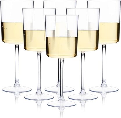 Ciaell 6 Pack Plastic Wine Glasses - 10 Oz Plastic Disposable Wine Glasses with Stem Perfect for Parties & Weddings & Poolside & Outdoors & Camping