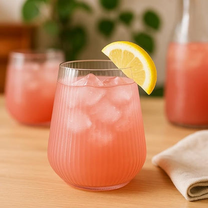 40 count Origami Ripple Unbreakable Stemless Plastic Wine Champagne Whiskey Glasses Elegant Durable Disposable Indoor Outdoor Ideal for Home, Bars, Wedding, Ribbed 12 Ounce Cups (Pink)