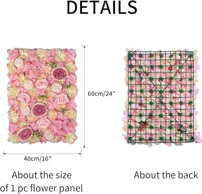 Artificial 3D Flower Wall Panel for Backdrop 12 Pcs 24x16 inches Pink Faux Roses Artificial Flower Backdrop for Wedding Party Bridal Baby Shower Decor