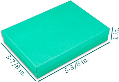 TheDisplayGuys - 25-Pack #53 Kraft Paper Cardboard Gift Boxes/Jewelry Cases w. Cotton Padding & Lid - Teal Green - (5.4" x 3.9" x 1.0")