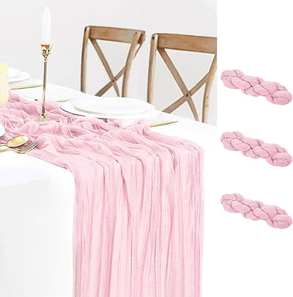 3 Pack Light Pink Cheesecloth Table Runner Gauze Table Runner Rustic Sheer Cheese Cloth 10Ft for Wedding Baby Shower Bridal Shower Sheer Boho Fall Thanksgiving Home Decor