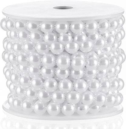 Flat Pearl Garland String 11 Yards, 10MM Half-Round Beaded Spool Roll Crafts for Wedding Decoration (White)