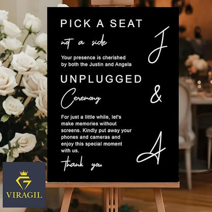 Modern Wedding Yard Sign – Pick a Seat & Unplugged Ceremony – Artistic Layout – Custom Acrylic or Corrugated Sign