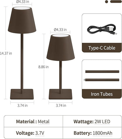 UME 3 Pack Cordless Table Lamp, Battery Operated Lamp - Portable Waterproof Rechargeable Table Lamp w/ 3 Color Temps & Stepless Dimming for Dinner, Desk, Cafe, Outdoor (Matte Brown)