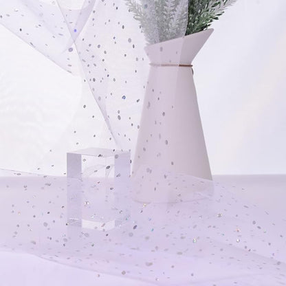 Glitter Tulle Rolls, 6” by 50 Yards (150FT) Sequin Tule Netting Fabric Tulle for Tutu Skirts Sewing Birthday Wedding Party Decoration (White)