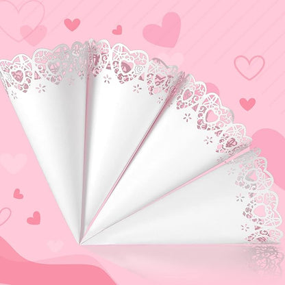 GWHOLE 100 Pcs Wedding Confetti Cones, Heart Paper Petal Cone for Wedding Party, White