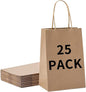 BAG BOX 25 Pack 5.9x3.1x8.25 Inch Brown Gift Bags with Handles,Bulk Kraft Paper Bags for Shopping, Retail, Merchandise, Wedding, Party Favors, Paper Grocery Sacks