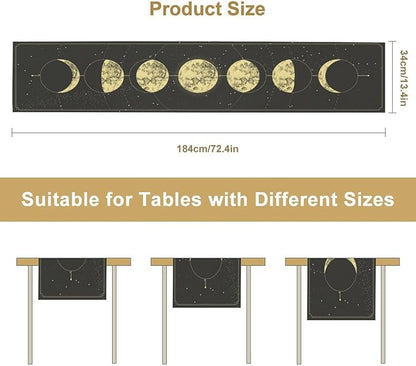 Sun Moon Table Runner, Mysterious Universe Milky Way Interstellar Space Western Traditional Elements able Runner for Party Living Room Home Kitchen Dinner Table Runner 13x36 Inch